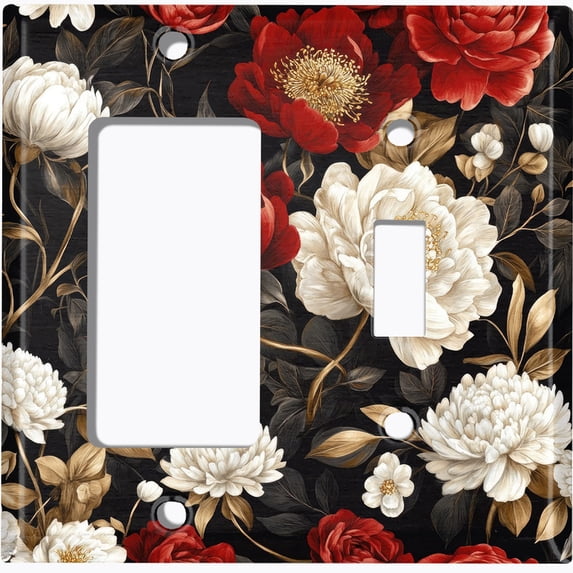 Metal Light Switch Wall Plate Outlet Cover (Printed Image of Floral Foliage - 2 Gang GFI Rocker/Toggle)