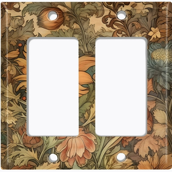 Metal Light Switch Wall Plate Outlet Cover (Printed Image of Floral Foliage - Double GFI/Rocker)