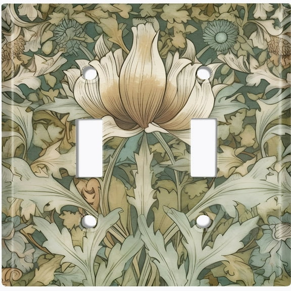 Metal Light Switch Wall Plate Outlet Cover (Printed Image of Floral Foliage - Double Toggle)