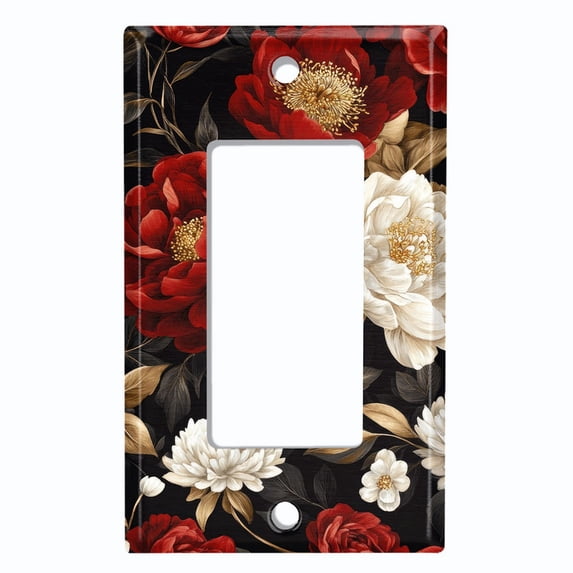 Metal Light Switch Wall Plate Outlet Cover (Printed Image of Floral Foliage - Single GFI/Rocker)