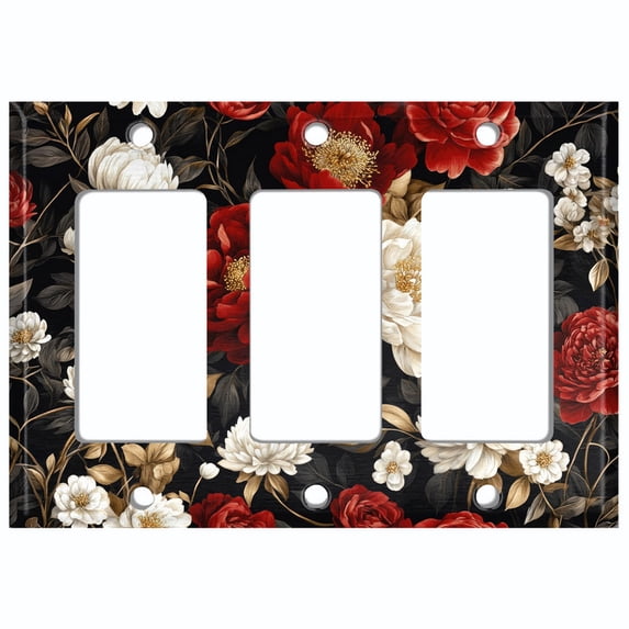 Metal Light Switch Wall Plate Outlet Cover (Printed Image of Floral Foliage - Triple GFI/Rocker)