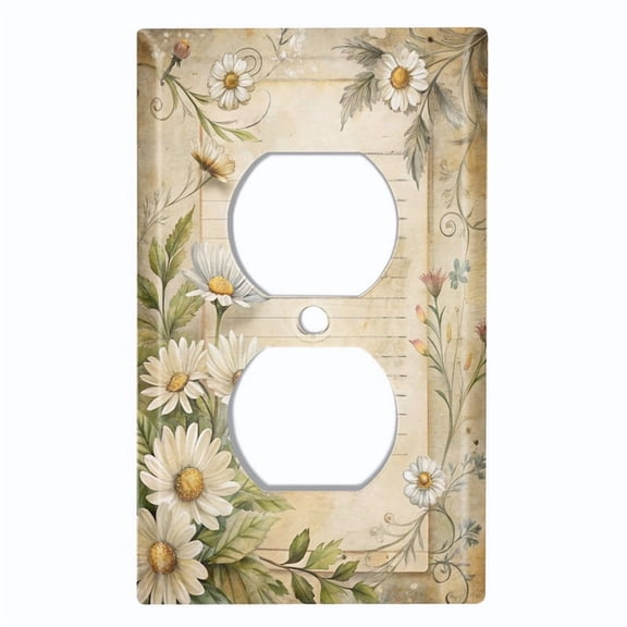 Metal Light Switch Wall Plate Outlet Cover (Printed Image of Floral Junk Journaling - Single Duplex)