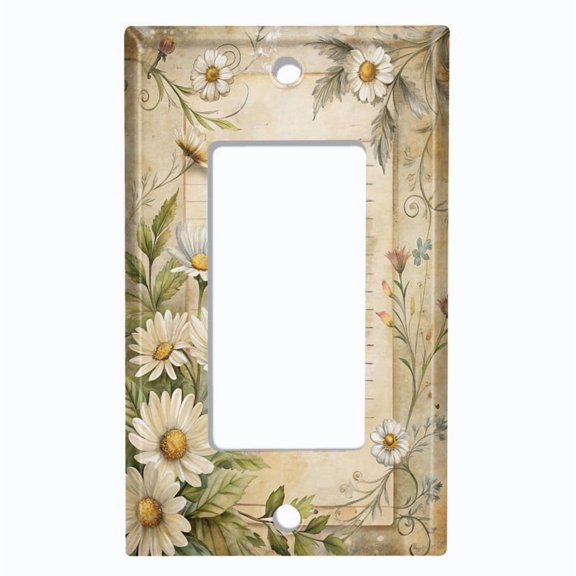 Metal Light Switch Wall Plate Outlet Cover (Printed Image of Floral Junk Journaling - Single GFI/Rocker)