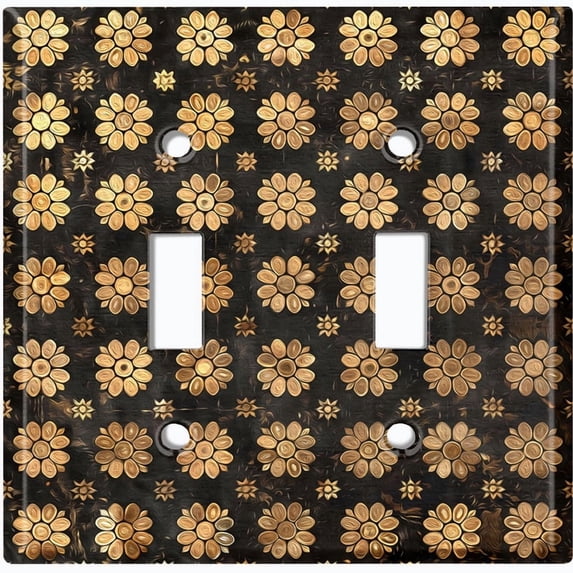 Metal Light Switch Wall Plate Outlet Cover (Printed Image of Floral Pattern - Double Toggle)