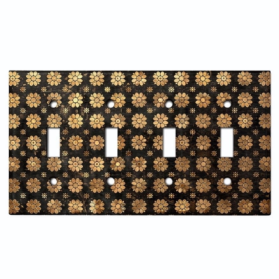 Metal Light Switch Wall Plate Outlet Cover (Printed Image of Floral Pattern - Quad Toggle)