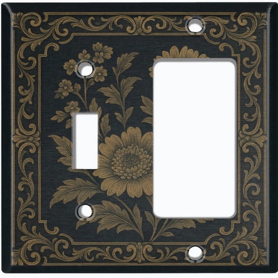 Metal Light Switch Wall Plate Outlet Cover (Printed Image of Floral Portrait - 2 Gang Toggle/GFI Rocker)