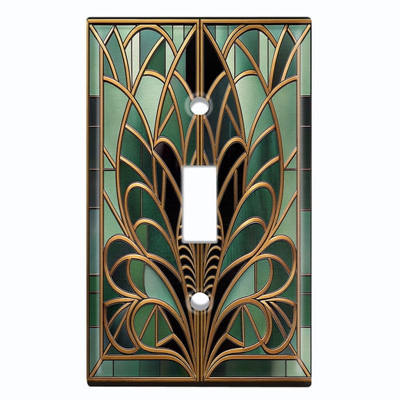 Metal Light Switch Wall Plate Outlet Cover (Printed Image of Floral Stained Glass - Single Toggle)