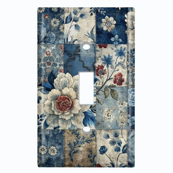 Metal Light Switch Wall Plate Outlet Cover (Printed Image of Floral Tile Patterns - Single Toggle)