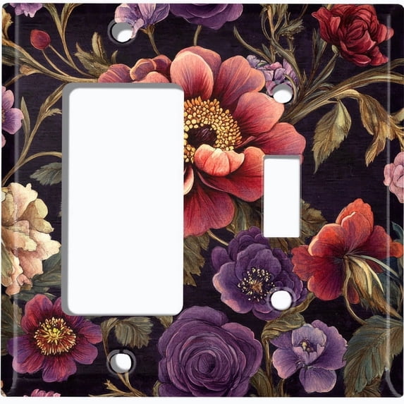 Metal Light Switch Wall Plate Outlet Cover (Printed Image of Flowers - 2 Gang GFI Rocker/Toggle)