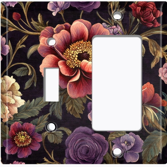 Metal Light Switch Wall Plate Outlet Cover (Printed Image of Flowers - 2 Gang Toggle/GFI Rocker)