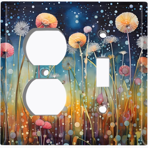 Metal Light Switch Wall Plate Outlet Cover (Printed Image of Folk Art Wildflowers - 2 Gang Duplex/Toggle)