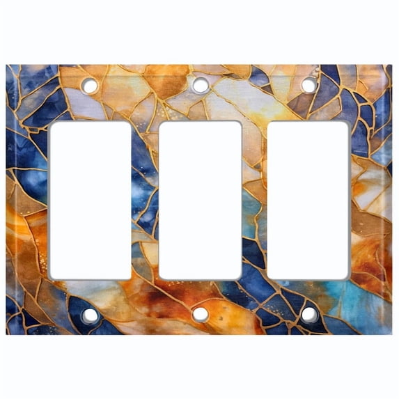 Metal Light Switch Wall Plate Outlet Cover (Printed Image of Geometric Stained Glass Art - Triple GFI/Rocker)
