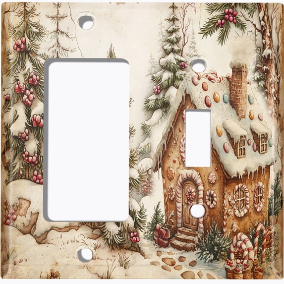 Metal Light Switch Wall Plate Outlet Cover (Printed Image of Gingerbread House - 2 Gang GFI Rocker/Toggle)