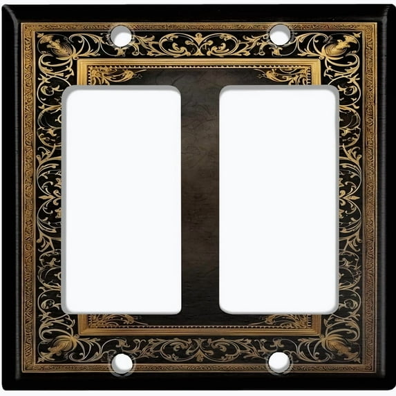 Metal Light Switch Wall Plate Outlet Cover (Printed Image of Gold Floral Frame - Double GFI/Rocker)