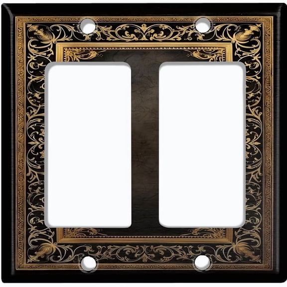 Metal Light Switch Wall Plate Outlet Cover (Printed Image of Gold Floral Frame - Double GFI/Rocker)
