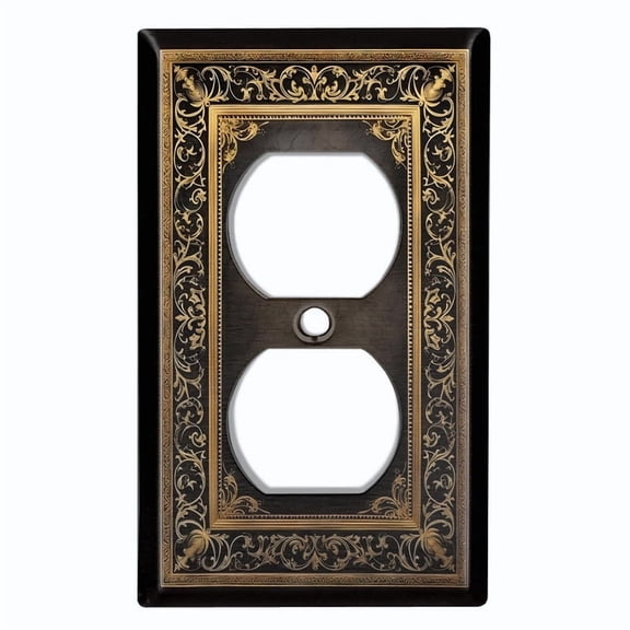 Metal Light Switch Wall Plate Outlet Cover (Printed Image of Gold Floral Frame - Single Duplex)