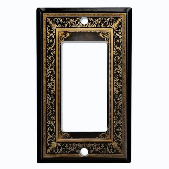 Metal Light Switch Wall Plate Outlet Cover (Printed Image of Gold Floral Frame - Single GFI/Rocker)