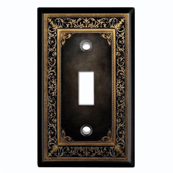 Metal Light Switch Wall Plate Outlet Cover (Printed Image of Gold Floral Frame - Single Toggle)