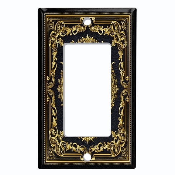 Metal Light Switch Wall Plate Outlet Cover (Printed Image of Golden Floral Frame - Single GFI/Rocker)