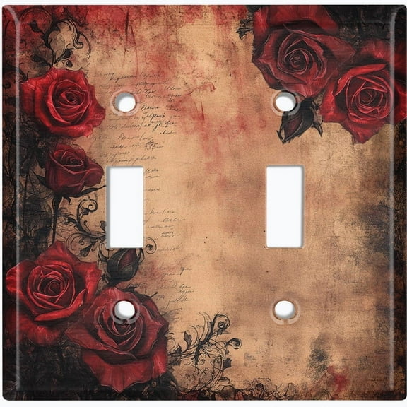 Metal Light Switch Wall Plate Outlet Cover (Printed Image of Gothic Red Roses - Double Toggle)
