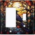 thumbnail image 1 of Metal Light Switch Wall Plate Outlet Cover (Printed Image of Gothic Stained Glass Crow - 2 Gang GFI Rocker/Toggle), 1 of 1