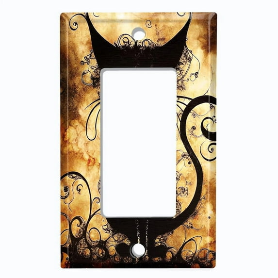 Metal Light Switch Wall Plate Outlet Cover (Printed Image of Gothic Steampunk Cat - Single GFI/Rocker)