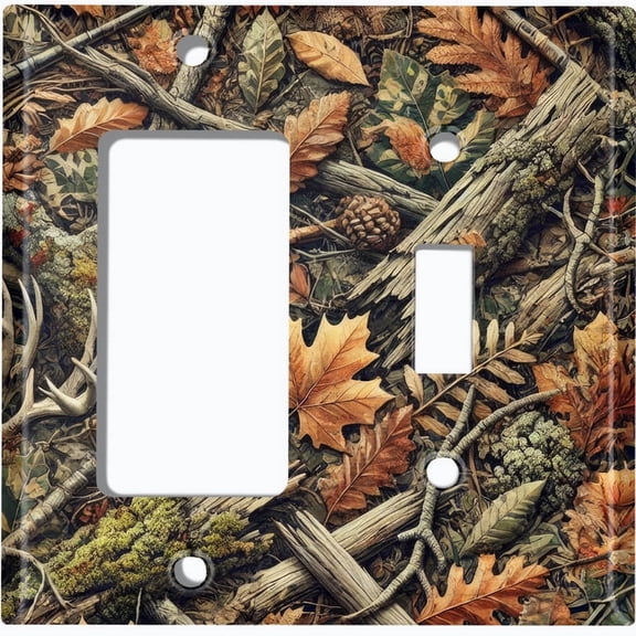 Metal Light Switch Wall Plate Outlet Cover (Printed Image of Hunting Camouflage - 2 Gang GFI Rocker/Toggle)