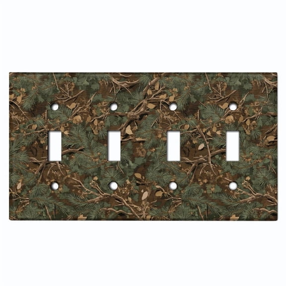 Metal Light Switch Wall Plate Outlet Cover (Printed Image of Hunting Foliage Camo - Quad Toggle)