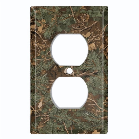 Metal Light Switch Wall Plate Outlet Cover (Printed Image of Hunting Foliage Camo - Single Duplex)