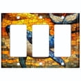 thumbnail image 1 of Metal Light Switch Wall Plate Outlet Cover (Printed Image of Leaping Stained Glass Whale - Triple GFI/Rocker), 1 of 1