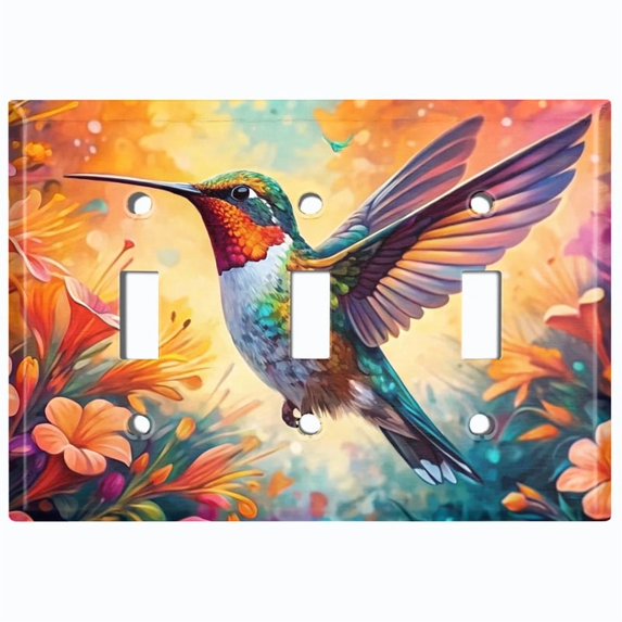 Metal Light Switch Wall Plate Outlet Cover (Printed Image of Majestic Humming Bird - Triple Toggle)