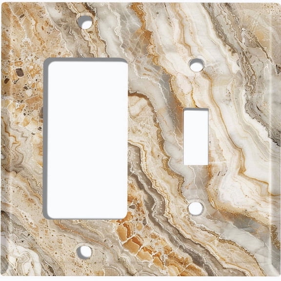 Metal Light Switch Wall Plate Outlet Cover (Printed Image of Marble Stone - 2 Gang GFI Rocker/Toggle)