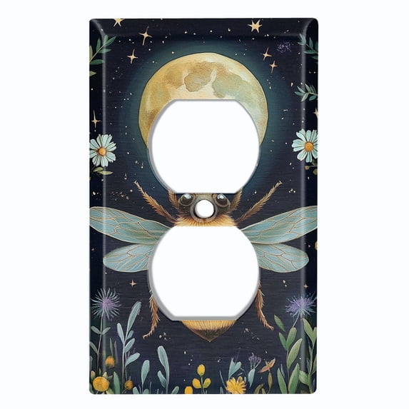 Metal Light Switch Wall Plate Outlet Cover (Printed Image of Moon Bee - Single Duplex)