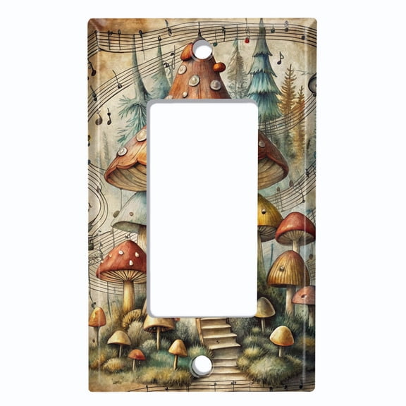 Metal Light Switch Wall Plate Outlet Cover (Printed Image of Musical Mushroom Village - Single GFI/Rocker)