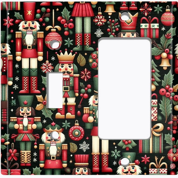 Metal Light Switch Wall Plate Outlet Cover (Printed Image of Nutcracker Collage - 2 Gang Toggle/GFI Rocker)