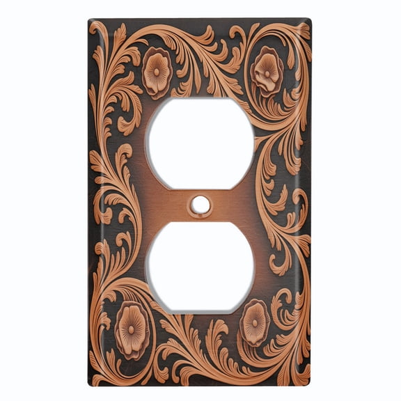 Metal Light Switch Wall Plate Outlet Cover (Printed Image of Ornate Floral Border - Single Duplex)