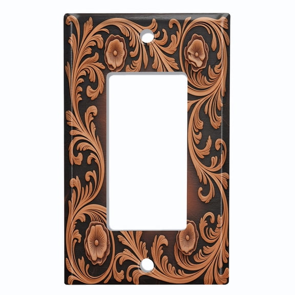 Metal Light Switch Wall Plate Outlet Cover (Printed Image of Ornate Floral Border - Single GFI/Rocker)