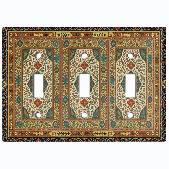 Metal Light Switch Wall Plate Outlet Cover (Printed Image of Ornate Persian Rugs - Triple Toggle)