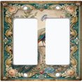 thumbnail image 1 of Metal Light Switch Wall Plate Outlet Cover (Printed Image of Peacock in Floral Frame - Double GFI/Rocker), 1 of 1