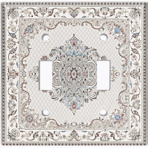 Metal Light Switch Wall Plate Outlet Cover (Printed Image of Persian Baroque Floral Medallion - Double Toggle)