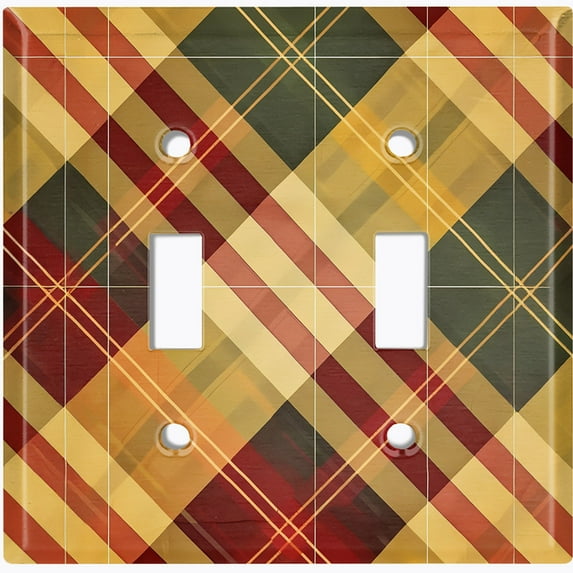 Metal Light Switch Wall Plate Outlet Cover (Printed Image of Plaid Stripe Pattern - Double Toggle)