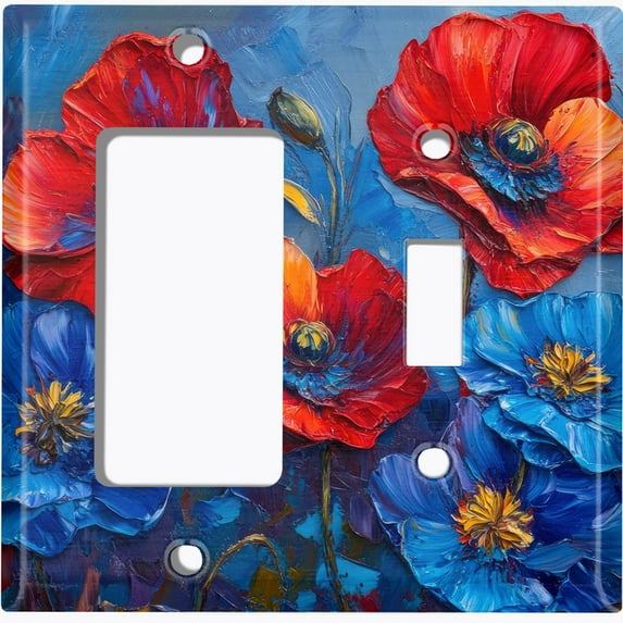Metal Light Switch Wall Plate Outlet Cover (Printed Image of Poppy Flowers - 2 Gang GFI Rocker/Toggle)