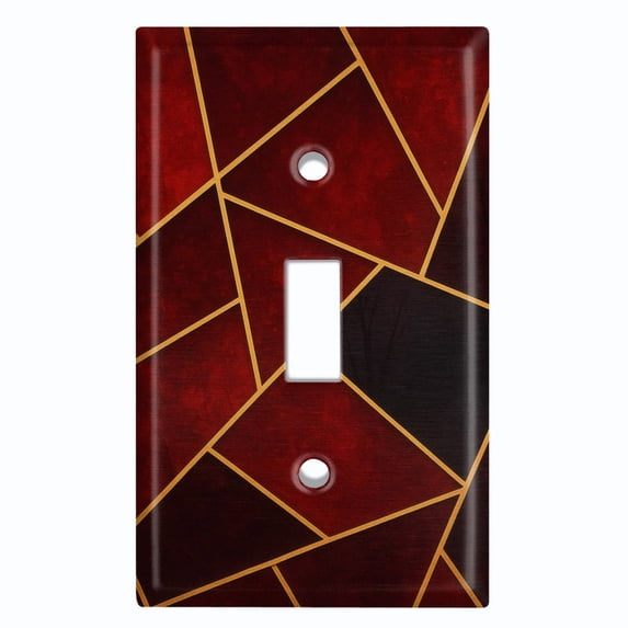 Metal Light Switch Wall Plate Outlet Cover (Printed Image of Red Abstract Tiles - Single Toggle)