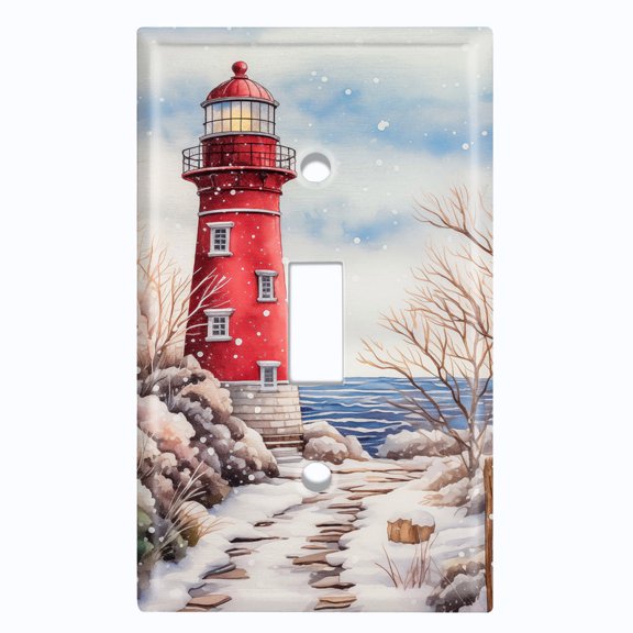Metal Light Switch Wall Plate Outlet Cover (Printed Image of Red Lighthouse - Single Toggle)