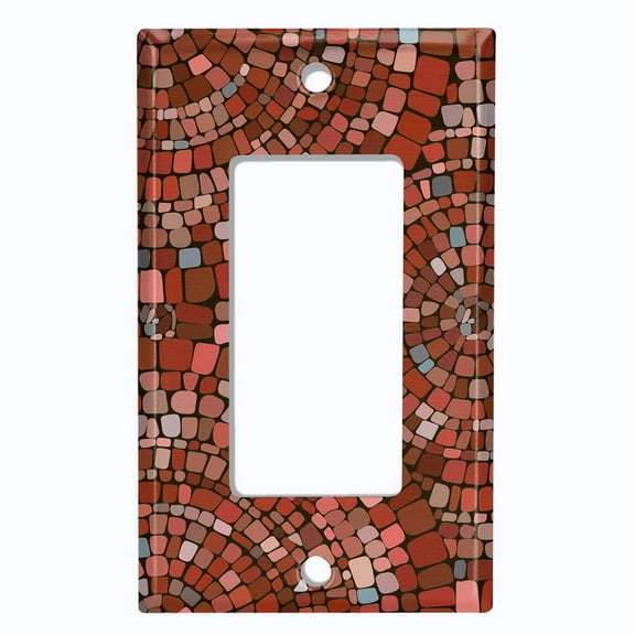 Metal Light Switch Wall Plate Outlet Cover (Printed Image of Red Mosaic Tile Pattern - Single GFI/Rocker)