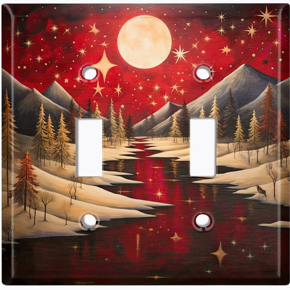 Metal Light Switch Wall Plate Outlet Cover (Printed Image of Red Winter Lake - Double Toggle)
