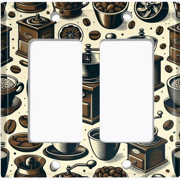 Metal Light Switch Wall Plate Outlet Cover (Printed Image of Retro Coffee Pattern - Double GFI/Rocker)