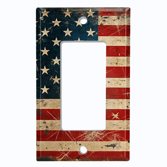 Metal Light Switch Wall Plate Outlet Cover (Printed Image of Rustic American Flag - Single GFI/Rocker)