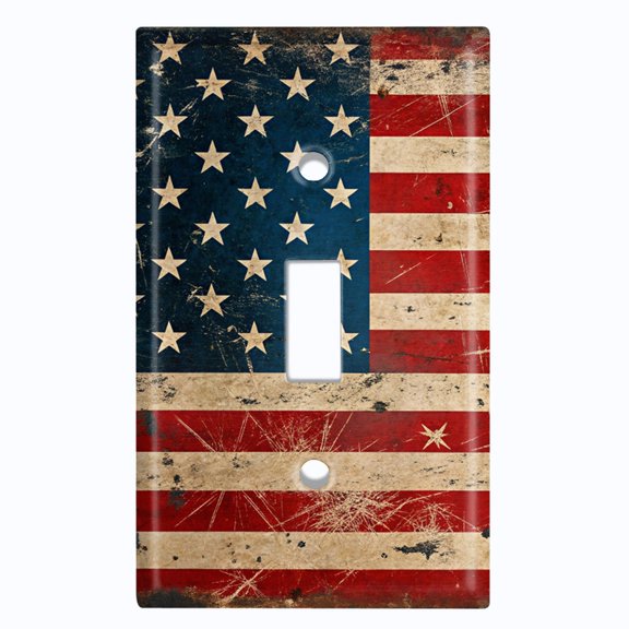Metal Light Switch Wall Plate Outlet Cover (Printed Image of Rustic American Flag - Single Toggle)