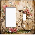 thumbnail image 1 of Metal Light Switch Wall Plate Outlet Cover (Printed Image of Rustic Bike and Flowers - 2 Gang GFI Rocker/Toggle), 1 of 1